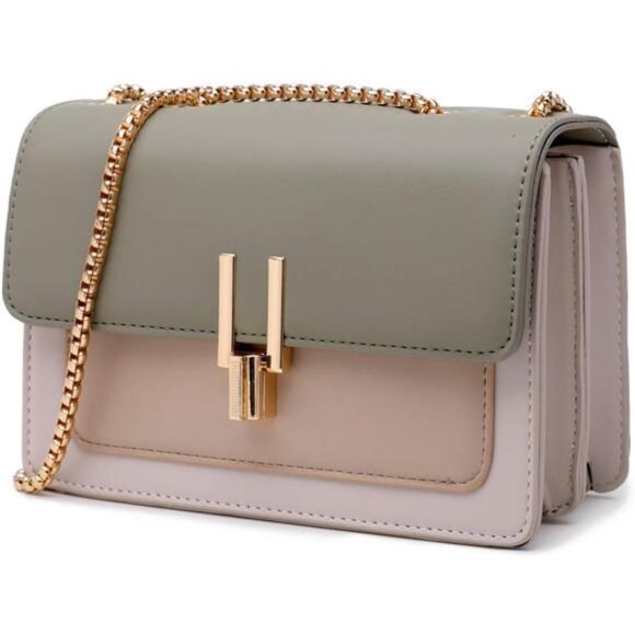Womens Color Block Crossbody Bag Leather Shoulder Purse Medium Size Cute - Picture 1 of 7